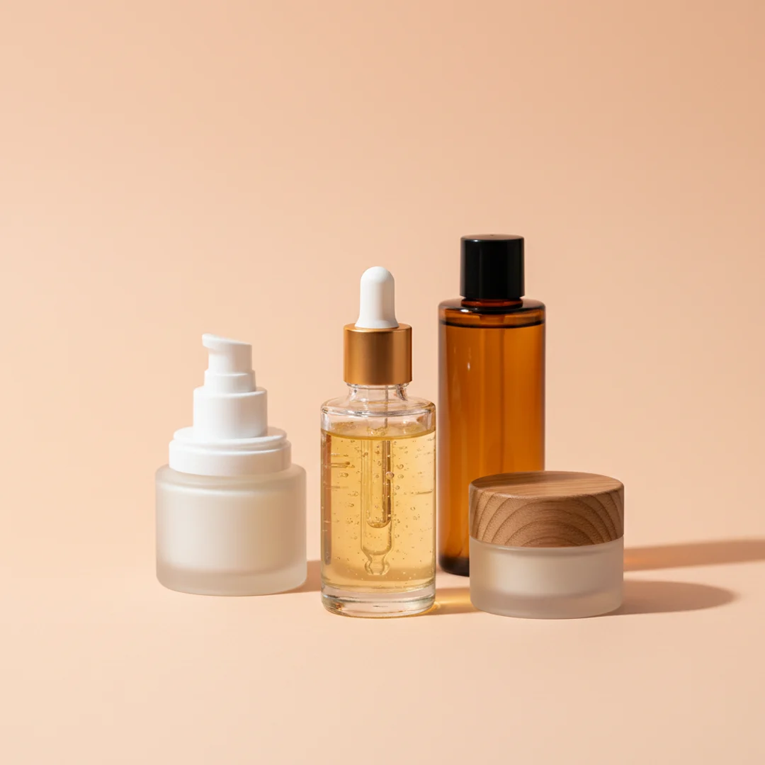 Set de skincare sobre fondo de estudio